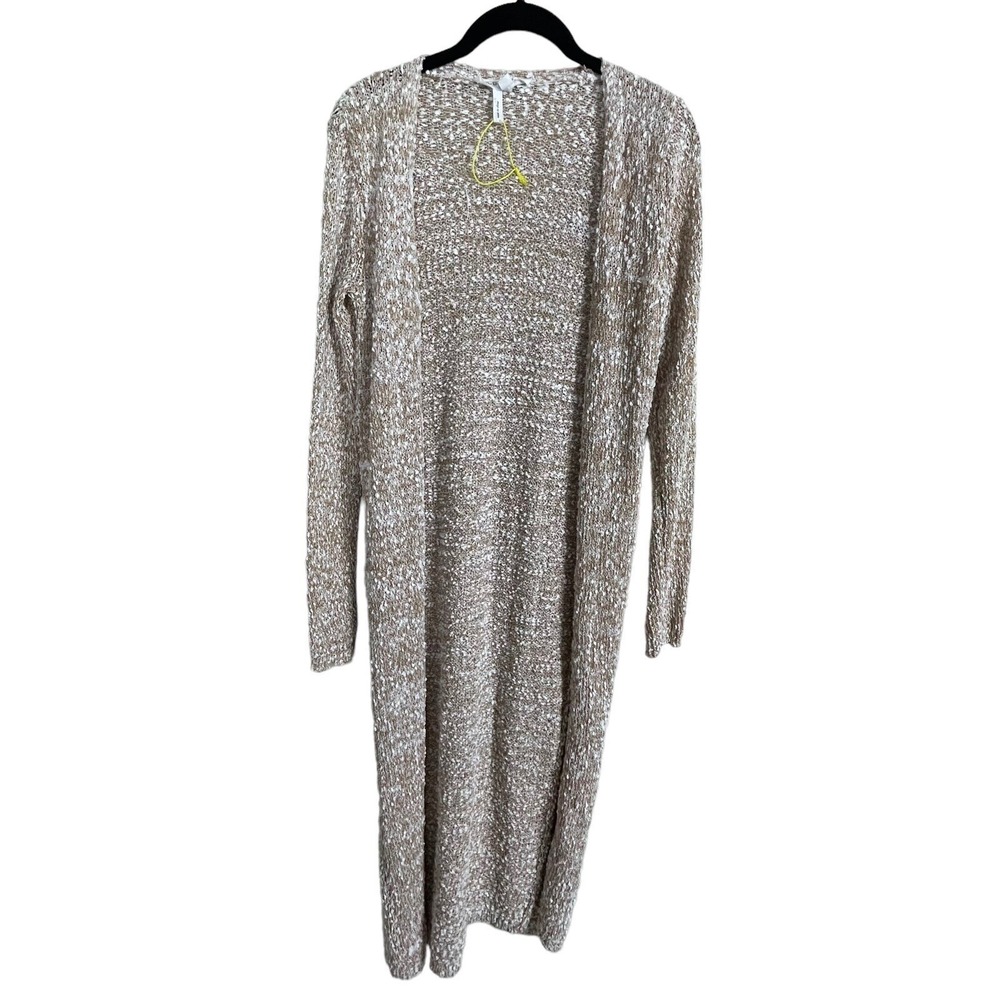 BCBGeneration Long Duster Cardigan Womens XS Brown White Knit Open Front Layer